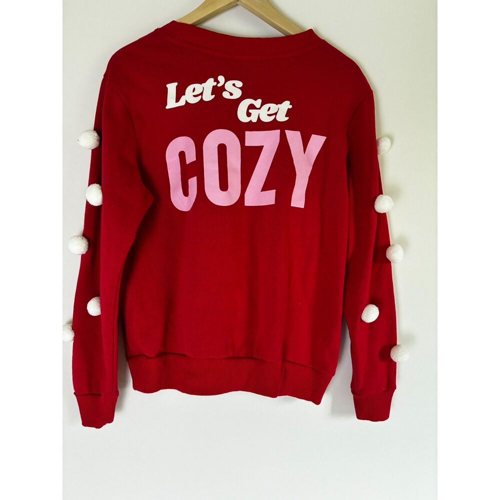 Care Bears Let's Get Cozy Red PomPom Cheer Bear Winter Crewneck Sweatshirt Large - Picture 2 of 4